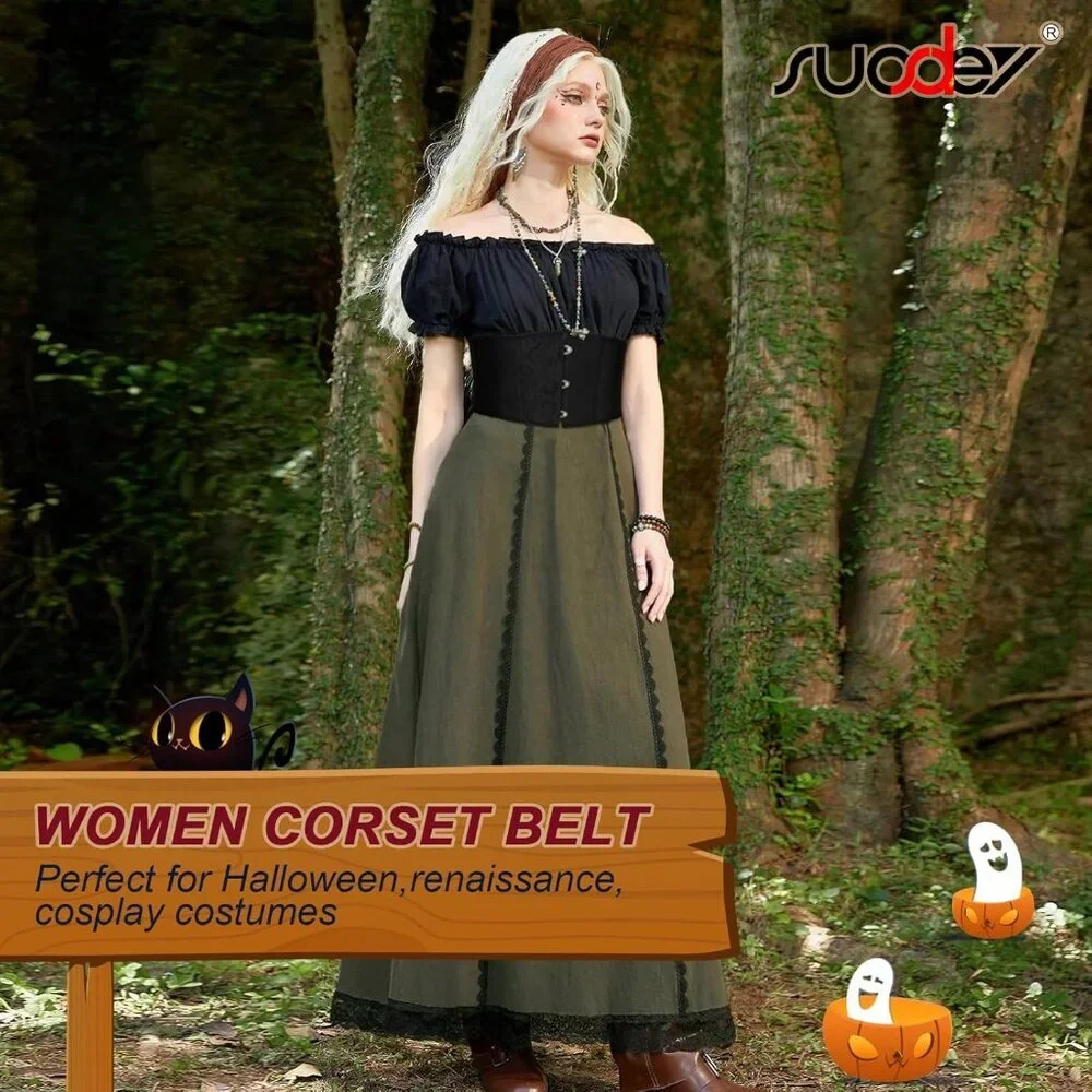 Women's Jacquard Corset Belt Lace Up Bustier Waspie Belt Renaissance Black - Picture 4 of 8
